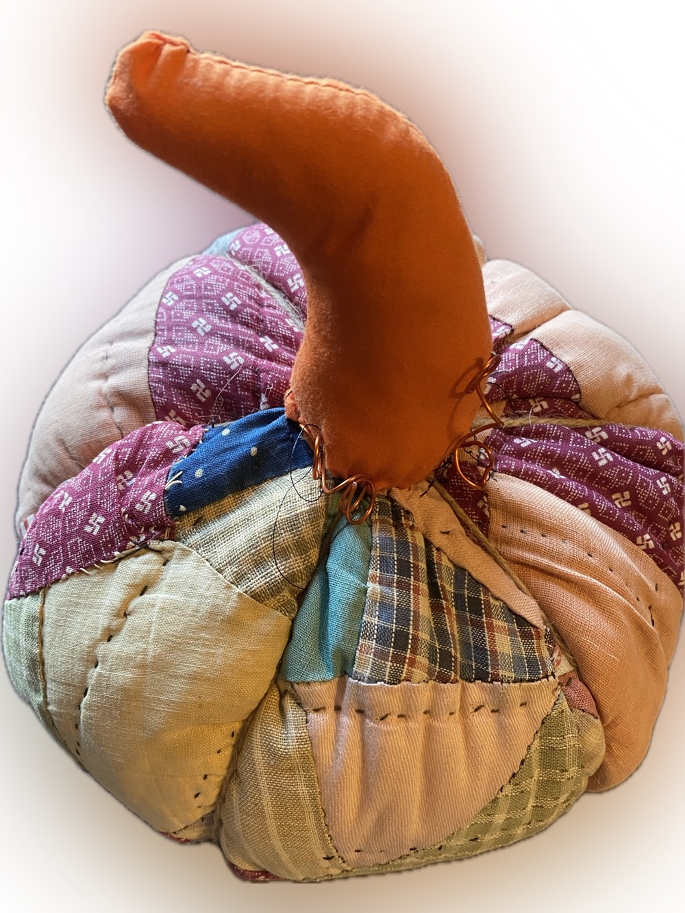 Patchwork Fabric Pumpkin Accent Bag - Halloween Orange